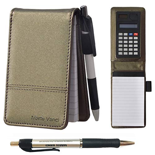 KXF Cuaderno de bolsillo tamaño A7, pequeño cuaderno de notas, práctico cuaderno de notas a rayas, con bolígrafo y calculadora, bloc de escritura reemplazable, 60 páginas
