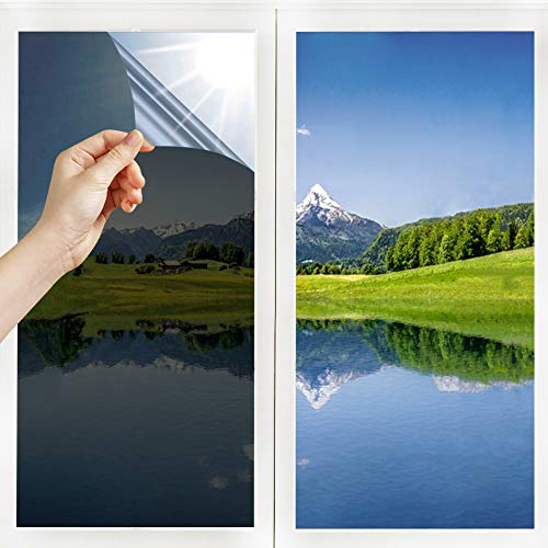 Lámina de espejo autoadhesiva para ventana, protección solar, 99 % de protección UV, color negro (45 x 200)