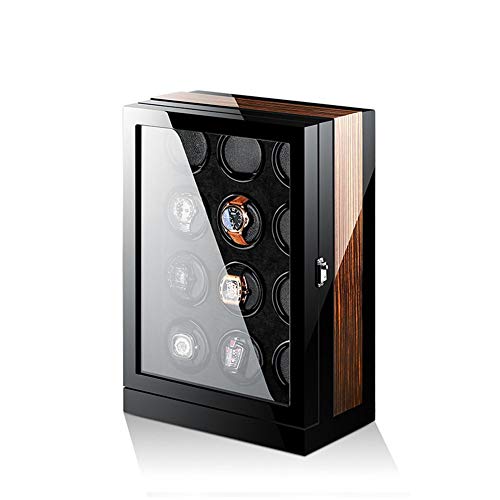 Living Equipment 12+0 Watch Winder Piano Finish Carbon Fiber Exterior and Soft Flexible Watchpillows LCD Display Watch Storage Boxes+LED Ambient Light