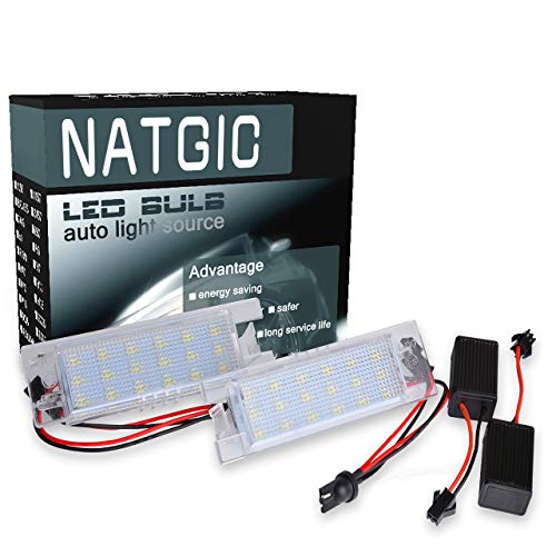 NATGIC Luz LED para Placa de Matrícula 3528 Chips 18SMD Can-Bus Incorporado Luz de Matrícula Impermeable Luz LED para Matrícula Conjunto de Lámpara de Matrícula 12V 3W - 6000K Blanco (Paquete de 2)