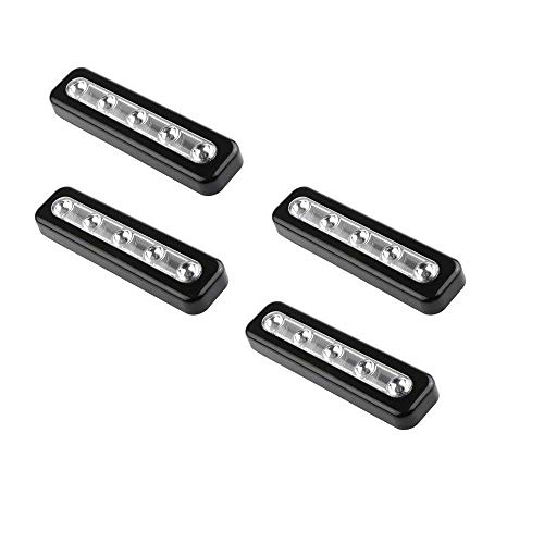 Onerbuy Paquete de 4 LED con batería táctil con luz DIY Stick-on Anywhere Lámpara de noche con empuje LED con 5 botones LED para armarios, armarios, alacenas, pasillos, escaleras (Negro)
