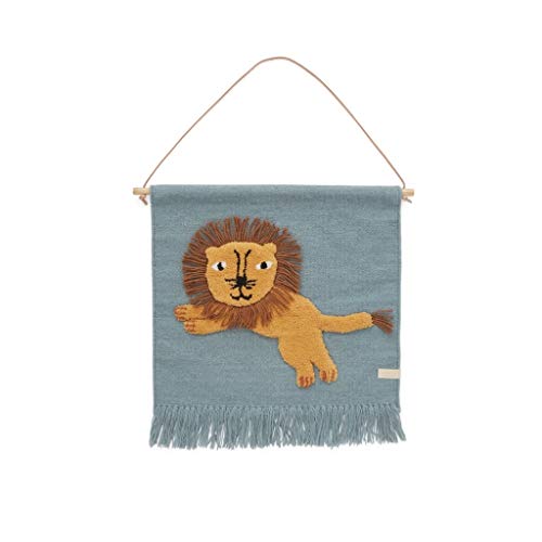 OYOY Mini Jumping Lion - Tapiz de pared para habitación infantil, diseño de león de algodón de lana (55 x 52 cm)