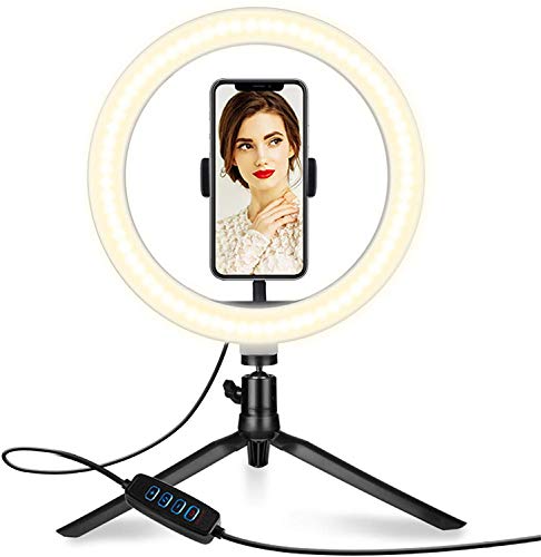 10" LED Anillo de Luz Trípode, 3 Modos Luz + 10 Niveles Brillo，Flashes Macro y Anulares para Maquillaje, TIK Tok, Selfie, Streaming, Youtube, Live Stream