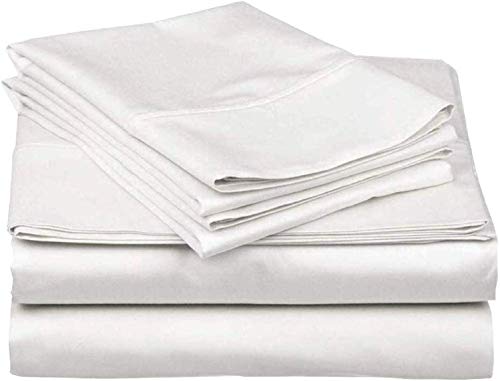 4 Piece Bed Sheets Set, 100% Egyptian Cotton 400 Thread Count, Hotel Luxury Bed Sheets - Extra Soft -45 CM Deep Pocket of Fitted Sheet, White Solid, Emperor Size