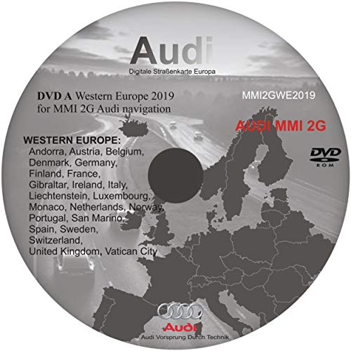 Actualizaciones de mapas de vehículos MMI (2G) satélite de navegación 2019 compatibles con coches Audi - DVD-A Europa Occidental