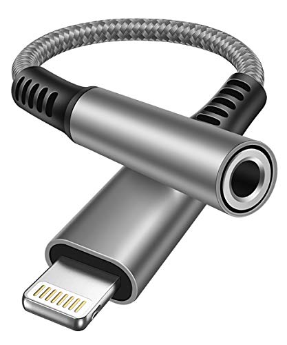 Adaptador de auriculares para iPhone, BelayCords Cable de audio AUX de 3,5 mm Conector estéreo Dongle Auriculares Compatibles con iPhone 12/12 Pro / 12 Pro Max / 11 Pro Max / X XR XS XS Max 8 7 - Gris