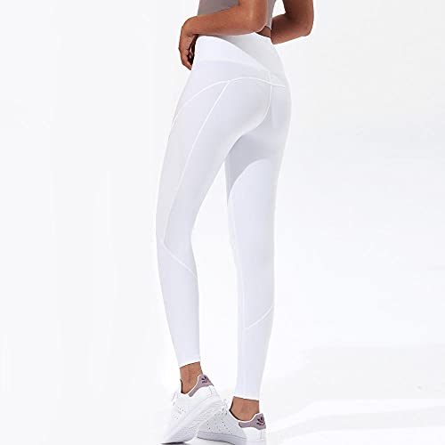 ArcherWlh Leggings,2021 New Yoga Pants Female High Waist Hips Tight Pants Elastic Running Sports Side Fitness Nine Pants-White_S