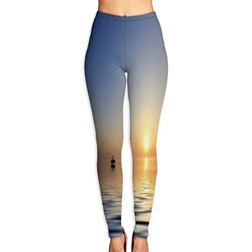 Benle Pantalones de Yoga para Mujer,Amanecer sobre el mar Jónico con Barco de Pesca en la Isla de Zakynthos Grecia,Pantalones de Entrenamiento de Cintura Alta Medias elásticas de Yoga Impresas XL