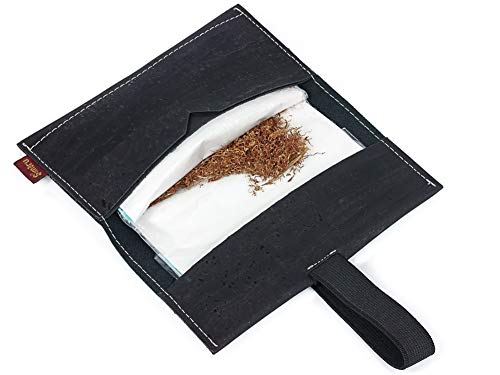 Bolsa para Tabaco Hecha de Corcho/Piel de Corcho Vegana - Funda, Estuche para Tabaco de Liar con Compartimento Adicional para mechero, filtros y Papeles by SIMARU (Negro)