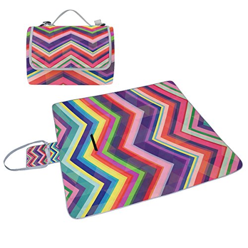 COOSUN Retro Rainbow Zig Zag - Manta de picnic (resistente al moho, impermeable, para picnics, playas, senderismo, viajes, viajes y excursiones)