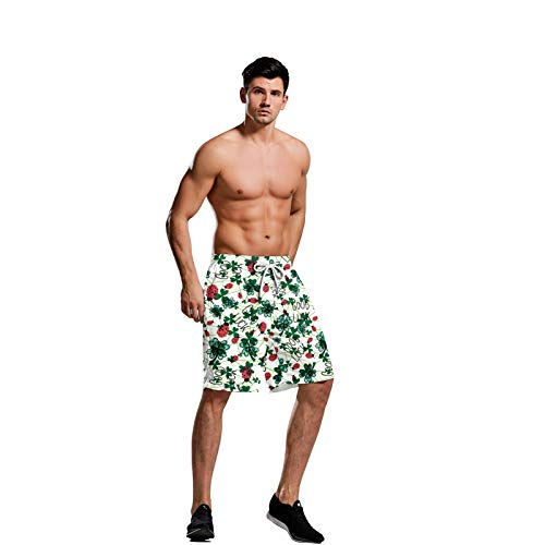 CYPZ Pantalones de Playa Impresos en 3D Patrón de Hoja Verde Lindo Verde Claro para Hombres Calzoncillos Tipo bóxer de Verano Vacaciones Junto al mar-L