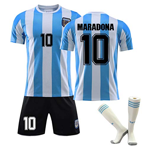 Diego Maradona # 10 Camiseta Argentina Leyenda Del Fútbol Local - La Mano Izquierda De Dios, Camiseta Retro Conmemorativa Del Mundial De México 1968, Uniforme De Fútbol Para Hombre (M,with socks)
