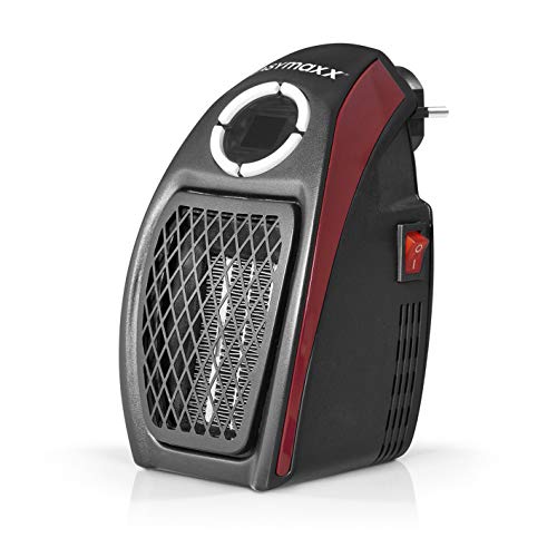 EASYmaxx Mini calefactor de cerámica | calefactor de enchufe, calefacción en 2 niveles regulable con temporizador y pantalla digital (sin mando a distancia), 500 W, color negro/rojo