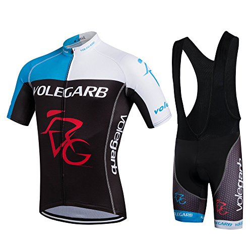 Feilaxleer Ropa Ciclismo Verano para Hombre y Mujer - Un Conjunto de Ciclismo Jersey Maillot y Culotte Pantalones Cortos (Negro Azul,L)