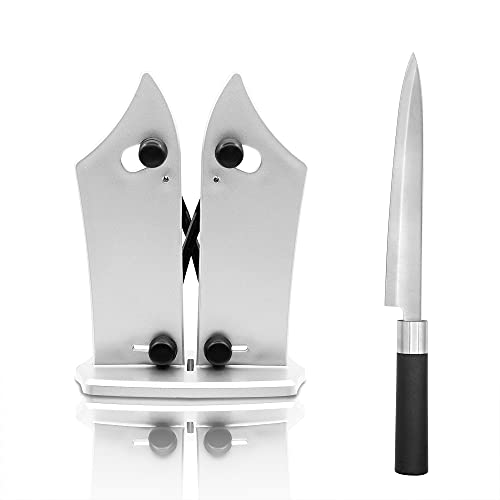 FILUMM Afilador de Cuchillos Profesional y Cuchillo, Kinfe Sharpener Manual para Afilar Cualquier Cuchilla Lisa, Sierra y Tijeras, Incluye un Accesorio Cuchillo de Cocina de Acero Inoxidable de 37,5cm
