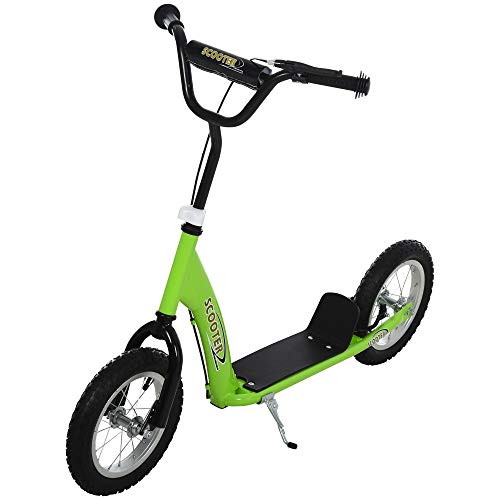 HOMCOM Patinete para Niños Mayores de 5 Años Scooter 2 Neumáticos Inflables de Caucho con Frenos Manillar Ajustable Pedal Antideslizante 117x52x80-85 cm Verde