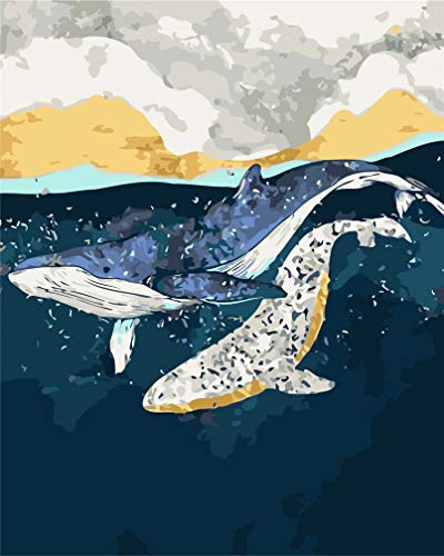 Kit de pintura por números, Amiiba Underwater World 40,6 x 50,8 cm Pintura acrílica por número Wall Art Crafts (ballena, sin marco)