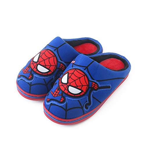 LINLIN Chica de Spiderman Invierno de los niños Zapatillas Muchacho cómodo cálido y Antideslizante Cubierta LUS Terciopelo de Lana Flip Flop Shoes,Blue- 210/foot Length 20cm