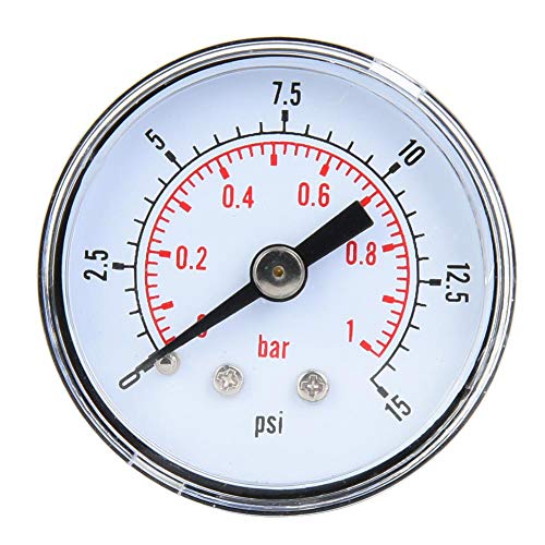 Manómetro mecánico Manómetro Herramienta de medición 1/8inch BSPT Conexión posterior para medición de agua, aceite y aire(0-15psi,0-1bar)