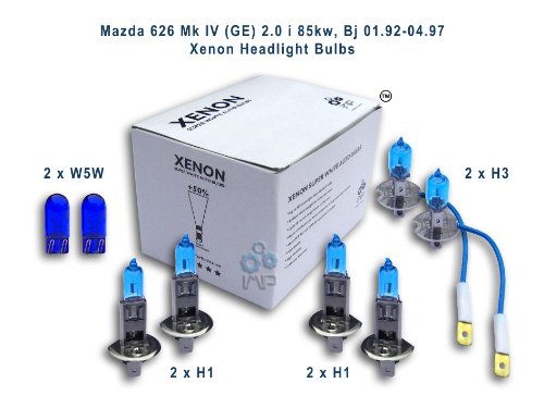 Mazda 626 Mk IV (GE) 2.0 i 85kw, Bj 01.92-04.97 Xenon Headlight Bulbs H3, H1, H1, W5W