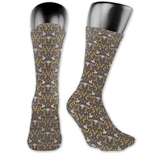 Papalikz Compression Medium Calf Socks,Victorian Style Retro Pink Bell Flowers With Browning Leaves On Dark Background