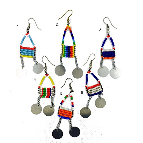 Par de pendientes para mujer con cuentas y colgantes de aluminio con bolsa multicolor Masai, colección Sisi Mbili Azul 3