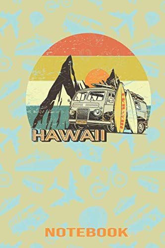 Retro Hawaii Travel Hippie Van Beach Surfer Longboard design Notebook: 6" X 9" lined Notebook 120 pages with Matte Finish cover