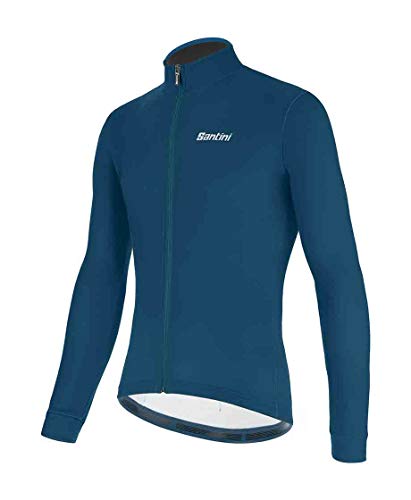 Santini - Camiseta de invierno para ciclismo, manga larga, color (S, petróleo)