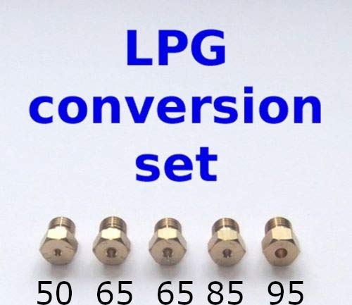 Set of 5 LPG gas injectors for kitchen and LPG conversion nozzles propane butane 1 x 50 2 x 65 1 x 85 1 x 95