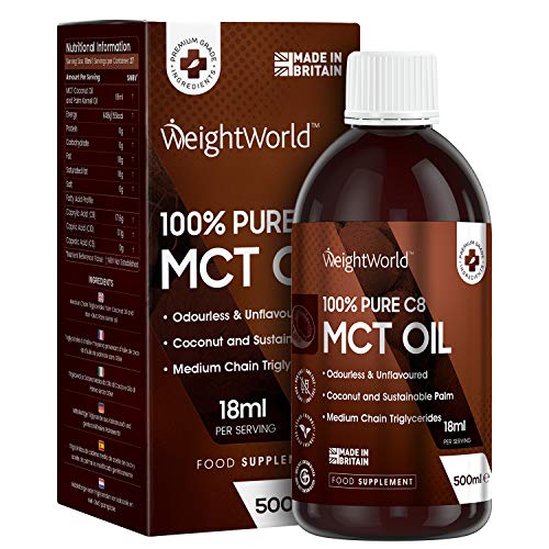 Suplemento Aceite MCT C8 Puro | Suplemento Vegano de MCT C8 para Control del Peso, el Apetito y para Adelgazar | Apoyo Mental | Ideal Dieta Cetogégina | Sin Carbohidratos | 500 ml | WeightWorld