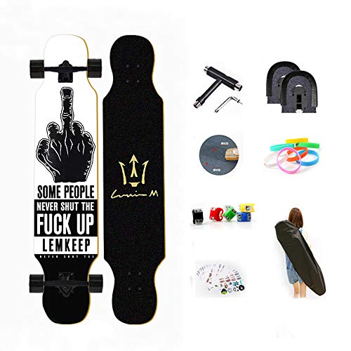 WRISCG Longboard Tabla Completa, Drop-Through Freeride Skate Cruiser Boards, Rodamientos de Bolas ABEC Alta velicidad, 8 Capas Flexible de Arce, 25x108cm Longboard Skateboard,B