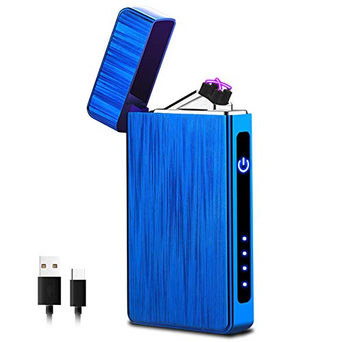 XIMU Mechero Electrico, Encendedor Electrico USB Doble Arco Mechero Recargable y Resistente al Viento, Mechero de Plasma sin Gas con USB Cable Control Tactil Portátil Caja de Regalo para Vela (Azul)