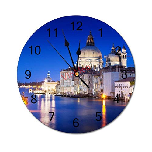 Yyone Decorative Wall Clock Silent Non Ticking Night in Venice View Lovely Sunny Romantic Round Wall Clock 12'' For Room, Office, Kitchen Home Decor