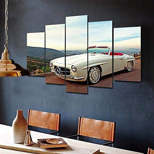 5 piezas de lienzo Cuadro compuesto por 5 lienzos impresos en HD, utilizados para decoración del hogar y carteles enmarcados 100x55cm coche clásico de época Mercedes Benz