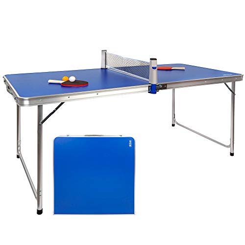 Aktive 52873- Mesa plegable ping pong, con set raquetas y pelotas, mesa plegable aluminio, para exterior, 160x80x70 cm, color azul