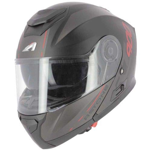 Astone Helmets - RT900 Graphic - Casque modulable - Casque de moto polyvalent - Casque modulable homologué - Casque de moto en polycarbonate - matt black red stripe M