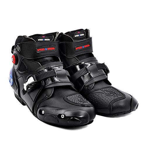 BJ Global botas de motocicleta profesional botas de carreras de moto impermeable motorista proteger tobillo moto zapatos Tamaño 40-45 negro, color Negro, talla 42 EU