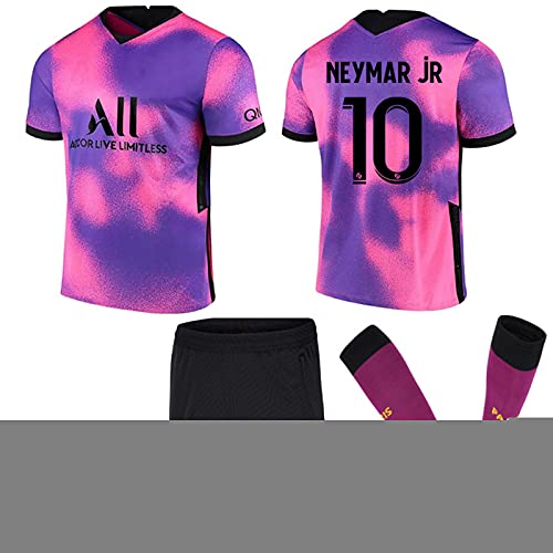 cjbaok 2021 Paris Three Away Jersey Rosa Violeta Camiseta de fútbol N ° 10 N ° 7 Camiseta para niños