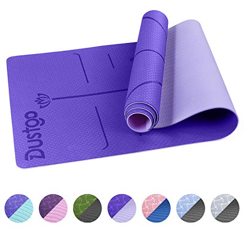 Dustgo Esterilla Yoga Deporte Colchoneta de 183cm x 63cm x 6mm Fitness Antideslizante con Material ecológico TPE con líneas corporales Yoga Mat