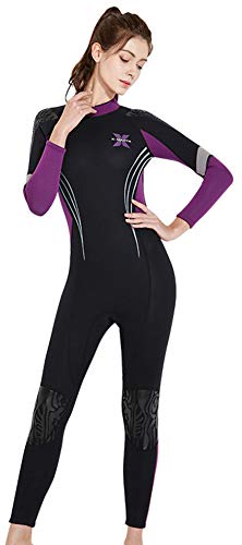 E-Qianw Wetsuits para Mujer Traje De Buceo Completo De Neopreno De 3 mm para O Buceo De Buceo Surf Snorkel Natación,Black & Purple,L