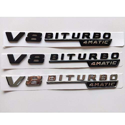 Emblema de cromo mate con letras V8 Biturbo 4 Matic para Mercedes Benz AMG W205 W212 W213 W222 X253 (negro mate, V8 Biturbo 4 MATIC ?2 unidades)