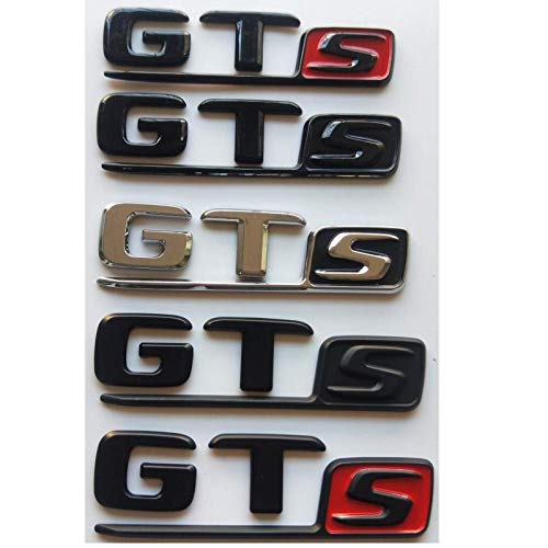 Emblema de cromo mate negro brillante con letras negras para Mercedes Benz X290 C190 R190 AMG GTS GT S (negro brillante (rojo S), GT s)