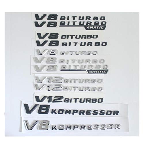 Emblema De Repuesto Letras de Lados de Guardabarros V8 V12 Biturbo 4Matic Komressor Turbo Insignia Emblema Emblemas Insignias Compatible con Mercedes Benz AMG Placa de Nombre