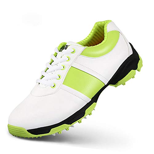 FJJLOVE Zapatos De Golf para Mujer, Zapatillas De Golf Transpirables con Cordones, Ligeras, Impermeables, De Cuero para Caminar,Verde,35