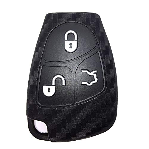 Funda para llave compatible con Mercedes Benz, funda protectora de silicona de fibra de carbono compatible con Mercedes Benz W203 W204 W211 B C E ML S CLK CL Remote Case 3 Button Protected