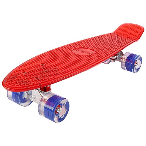 FunTomia Mini Board monopatín Skateboard 57cm - con o sin LED Ruedas - Wheel 59mmx45mm (82A) - Rodamiento ABEC-11 (Rojo/Azul - con LED)