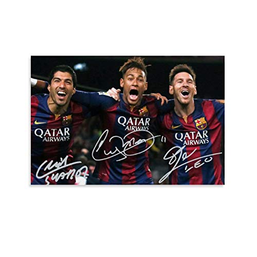 HUAIREN Póster de Lionel Messi Neymar Jr Luis Suárez con fotografía firmada reimpresión de póster de lienzo y arte de pared, póster moderno para decoración de dormitorio familiar, 60 x 90 cm
