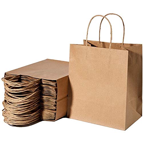 JNN 50 Bolsas de Regalo de Papel Kraft marrón Premium con Asas, Bolsas de Regalo de Papel Reciclado ecológicas de 8.66"x4.33 x 10.62, Ideales para Compras, Regalos, mercadería