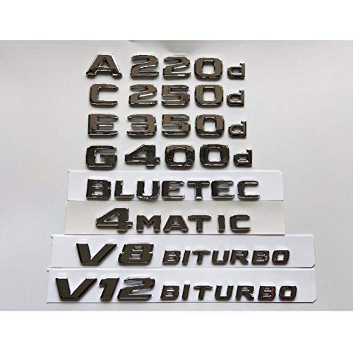 Letras cromadas número emblemas para Mercedes Benz A220d C220d C250d E350d E400d E220d G350d AMG 4MATIC CDI BLUETEC 2017-2020 (G 550d, plateado brillante)