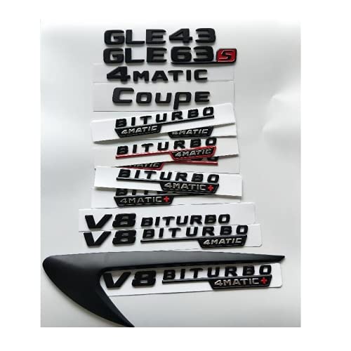 Letras negras GLE43 GLE63 GLE63s V8 BITURBO 4MATIC+ Fender maletero emblema emblemas insignias para Mercedes Benz AMG W166 C292 (cuchillos de viento, 2 unidades), negro mate